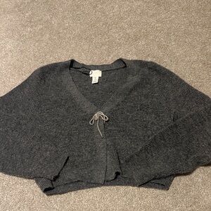 H&M Charcoal V-Neck Sweater with Bow Accent